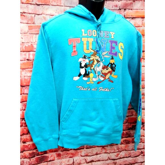 Looney Tunes Hoodie Women Medium Blue Tweety Bird That's All Folks Graphic Print - Picture 4 of 6